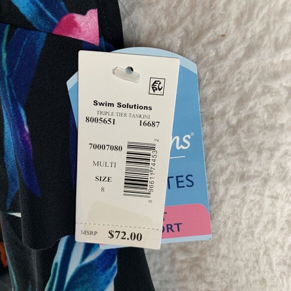 Swim Solutions Triple Tiered Halter Tankini Top Women's 8 Multi Floral Swimwear - Picture 3 of 5